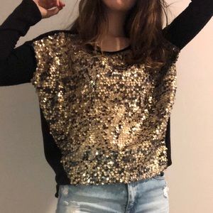 Vintage Havana Gold Sequined Long Sleeved Top
